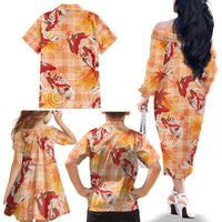 Orange Palaka Hawaii Aloha Family Matching Off The Shoulder Long Sleeve Dress and Hawaiian Shirt Koi Pond Mix Japanese Maple - Polynesian Pride