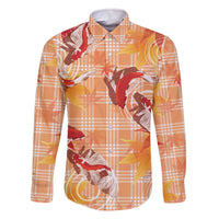 Orange Palaka Hawaii Aloha Family Matching Off The Shoulder Long Sleeve Dress and Hawaiian Shirt Koi Pond Mix Japanese Maple LT7 Dad's Shirt - Long Sleeve Orange - Polynesian Pride
