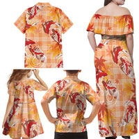Orange Palaka Hawaii Aloha Family Matching Off Shoulder Maxi Dress and Hawaiian Shirt Koi Pond Mix Japanese Maple - Polynesian Pride