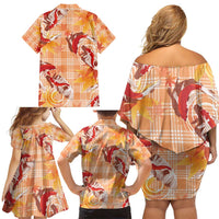 Orange Palaka Hawaii Aloha Family Matching Off Shoulder Short Dress and Hawaiian Shirt Koi Pond Mix Japanese Maple - Polynesian Pride