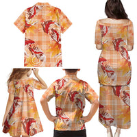 Orange Palaka Hawaii Aloha Family Matching Puletasi and Hawaiian Shirt Koi Pond Mix Japanese Maple - Polynesian Pride