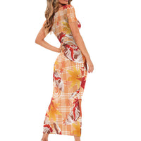 Orange Palaka Hawaii Aloha Family Matching Short Sleeve Bodycon Dress and Hawaiian Shirt Koi Pond Mix Japanese Maple LT7 - Polynesian Pride