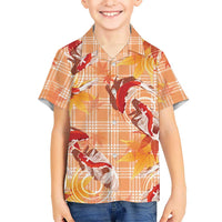 Orange Palaka Hawaii Aloha Family Matching Short Sleeve Bodycon Dress and Hawaiian Shirt Koi Pond Mix Japanese Maple LT7 - Polynesian Pride