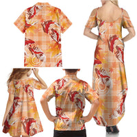 Orange Palaka Hawaii Aloha Family Matching Summer Maxi Dress and Hawaiian Shirt Koi Pond Mix Japanese Maple - Polynesian Pride