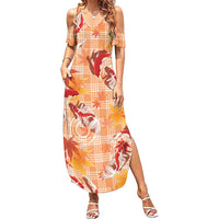 Orange Palaka Hawaii Aloha Family Matching Summer Maxi Dress and Hawaiian Shirt Koi Pond Mix Japanese Maple - Polynesian Pride