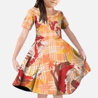 Orange Palaka Hawaii Aloha Family Matching Tank Maxi Dress and Hawaiian Shirt Koi Pond Mix Japanese Maple LT7 Daughter's Dress Orange - Polynesian Pride