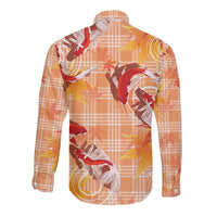 Orange Palaka Hawaii Aloha Long Sleeve Button Shirt Koi Pond Mix Japanese Maple - Polynesian Pride