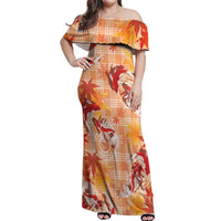 Orange Palaka Hawaii Aloha Off Shoulder Maxi Dress Koi Pond Mix Japanese Maple - Polynesian Pride
