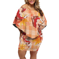 Orange Palaka Hawaii Aloha Off Shoulder Short Dress Koi Pond Mix Japanese Maple - Polynesian Pride