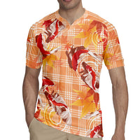 Orange Palaka Hawaii Aloha Rugby Jersey Koi Pond Mix Japanese Maple LT7 - Polynesian Pride