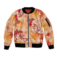 Orange Palaka Hawaii Aloha Sleeve Zip Bomber Jacket Koi Pond Mix Japanese Maple - Polynesian Pride