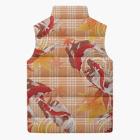 Orange Palaka Hawaii Aloha Sleeveless Puffer Jacket Koi Pond Mix Japanese Maple - Polynesian Pride