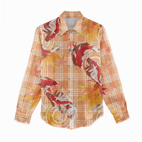 Orange Palaka Hawaii Aloha Women Casual Shirt Koi Pond Mix Japanese Maple - Polynesian Pride