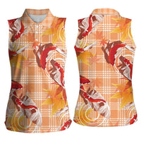 Orange Palaka Hawaii Aloha Women Sleeveless Polo Shirt Koi Pond Mix Japanese Maple - Polynesian Pride