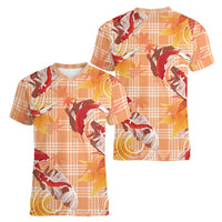 Orange Palaka Hawaii Aloha Women V-Neck T-Shirt Koi Pond Mix Japanese Maple LT7 - Polynesian Pride