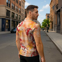 Orange Palaka Hawaii Aloha Zipper Polo Shirt Koi Pond Mix Japanese Maple - Polynesian Pride