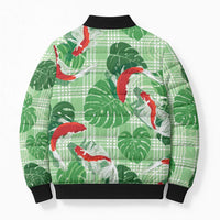 Lime Palaka Hawaii Aloha Bomber Puffer Jacket Koi Pond Mix Monstera - Polynesian Pride