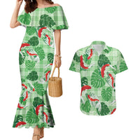Lime Palaka Hawaii Aloha Couples Matching Mermaid Dress and Hawaiian Shirt Koi Pond Mix Monstera LT7 Lime Green - Polynesian Pride
