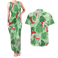 Lime Palaka Hawaii Aloha Couples Matching Tank Maxi Dress and Hawaiian Shirt Koi Pond Mix Monstera LT7 Lime Green - Polynesian Pride