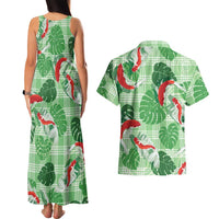Lime Palaka Hawaii Aloha Couples Matching Tank Maxi Dress and Hawaiian Shirt Koi Pond Mix Monstera LT7 - Polynesian Pride