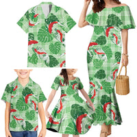Lime Palaka Hawaii Aloha Family Matching Mermaid Dress and Hawaiian Shirt Koi Pond Mix Monstera - Polynesian Pride