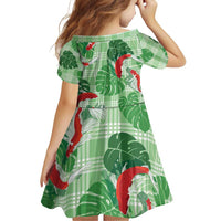 Lime Palaka Hawaii Aloha Family Matching Off Shoulder Short Dress and Hawaiian Shirt Koi Pond Mix Monstera - Polynesian Pride