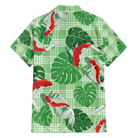 Lime Palaka Hawaii Aloha Family Matching Off Shoulder Short Dress and Hawaiian Shirt Koi Pond Mix Monstera - Polynesian Pride