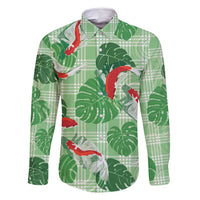 Lime Palaka Hawaii Aloha Family Matching Off Shoulder Short Dress and Hawaiian Shirt Koi Pond Mix Monstera - Polynesian Pride