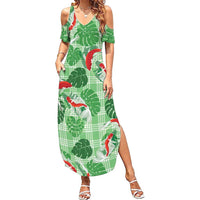 Lime Palaka Hawaii Aloha Family Matching Summer Maxi Dress and Hawaiian Shirt Koi Pond Mix Monstera - Polynesian Pride