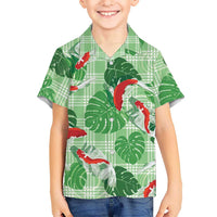 Lime Palaka Hawaii Aloha Family Matching Summer Maxi Dress and Hawaiian Shirt Koi Pond Mix Monstera - Polynesian Pride