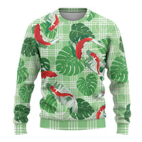Lime Palaka Hawaii Aloha Ugly Christmas Sweater Koi Pond Mix Monstera - Polynesian Pride