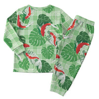 Lime Palaka Hawaii Aloha Christmas Pajama Set Koi Pond Mix Monstera - Polynesian Pride