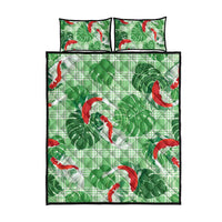 Lime Palaka Hawaii Aloha Quilt Bed Set Koi Pond Mix Monstera - Polynesian Pride