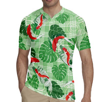 Lime Palaka Hawaii Aloha Rugby Jersey Koi Pond Mix Monstera - Polynesian Pride