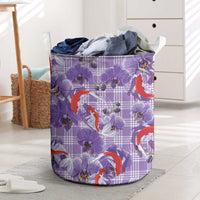 Lavender Palaka Hawaii Aloha Laundry Basket Koi Pond Mix Orchids - Polynesian Pride