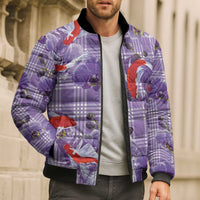 Lavender Palaka Hawaii Aloha Bomber Puffer Jacket Koi Pond Mix Orchids - Polynesian Pride