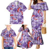 Lavender Palaka Hawaii Aloha Family Matching Mermaid Dress and Hawaiian Shirt Koi Pond Mix Orchids - Polynesian Pride