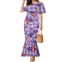 Lavender Palaka Hawaii Aloha Family Matching Mermaid Dress and Hawaiian Shirt Koi Pond Mix Orchids - Polynesian Pride