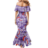 Lavender Palaka Hawaii Aloha Family Matching Mermaid Dress and Hawaiian Shirt Koi Pond Mix Orchids - Polynesian Pride