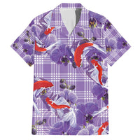 Lavender Palaka Hawaii Aloha Family Matching Off Shoulder Maxi Dress and Hawaiian Shirt Koi Pond Mix Orchids - Polynesian Pride