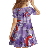 Lavender Palaka Hawaii Aloha Family Matching Off Shoulder Short Dress and Hawaiian Shirt Koi Pond Mix Orchids - Polynesian Pride
