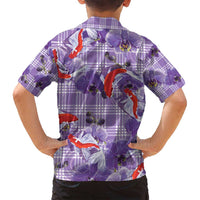 Lavender Palaka Hawaii Aloha Family Matching Puletasi and Hawaiian Shirt Koi Pond Mix Orchids - Polynesian Pride