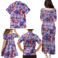 Lavender Palaka Hawaii Aloha Family Matching Puletasi and Hawaiian Shirt Koi Pond Mix Orchids - Polynesian Pride