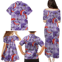 Lavender Palaka Hawaii Aloha Family Matching Puletasi and Hawaiian Shirt Koi Pond Mix Orchids LT7 - Polynesian Pride