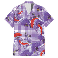 Lavender Palaka Hawaii Aloha Family Matching Puletasi and Hawaiian Shirt Koi Pond Mix Orchids LT7 Dad's Shirt - Short Sleeve Purple - Polynesian Pride