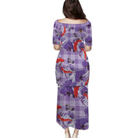 Lavender Palaka Hawaii Aloha Family Matching Puletasi and Hawaiian Shirt Koi Pond Mix Orchids LT7 - Polynesian Pride