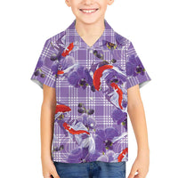 Lavender Palaka Hawaii Aloha Family Matching Puletasi and Hawaiian Shirt Koi Pond Mix Orchids LT7 - Polynesian Pride