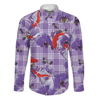 Lavender Palaka Hawaii Aloha Family Matching Short Sleeve Bodycon Dress and Hawaiian Shirt Koi Pond Mix Orchids LT7 Dad's Shirt - Long Sleeve Purple - Polynesian Pride
