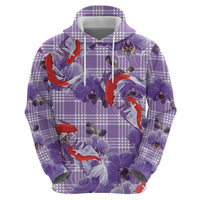 Lavender Palaka Hawaii Aloha Hoodie Koi Pond Mix Orchids - Polynesian Pride