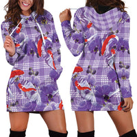 Lavender Palaka Hawaii Aloha Hoodie Dress Koi Pond Mix Orchids - Polynesian Pride